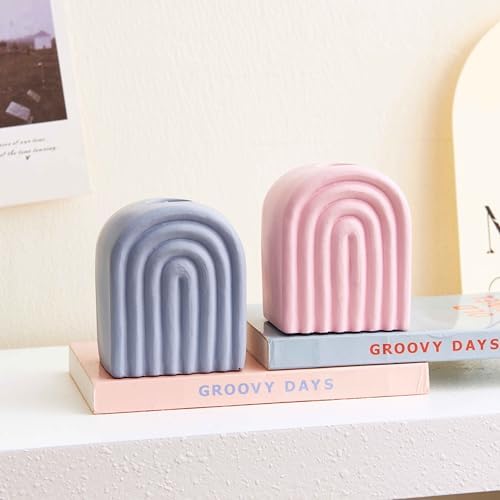 Modern Rainbow Arch Bookend and Vase Set of 2 in Sand