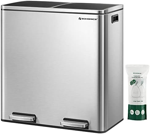 SONGMICS Trash Can with 2 Compartments and Hinged Lids