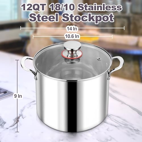 LIANYU 12QT Stainless Steel Stockpot with Lid