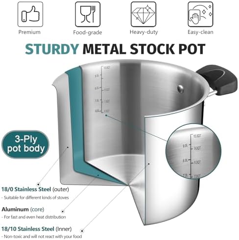 PP CHEF 10 Quart Stainless Steel Stock Pot with Lid