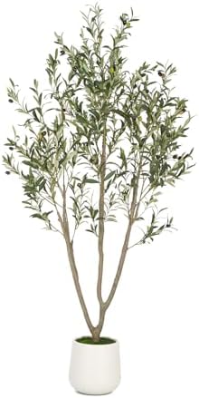 Vivatrees 6FT Artificial Olive Tree with White Planter