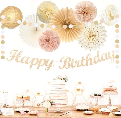 Champagne Gold Beige Fall Boho Birthday Decor Kit 21pcs