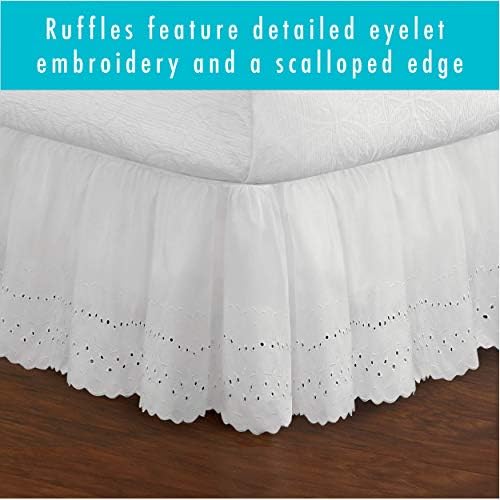 FRESH IDEAS Ruffled Eyelet Bed Skirt Queen White 14 Inch Drop