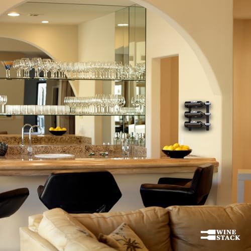3-Bottle Black Metal Wall Wine Rack - Modern Industrial Design