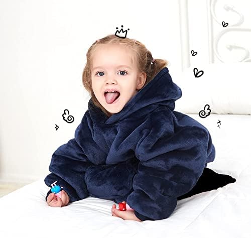 KFUBUO Wearable Blanket Hoodie for Kids 2-6 Years Navy