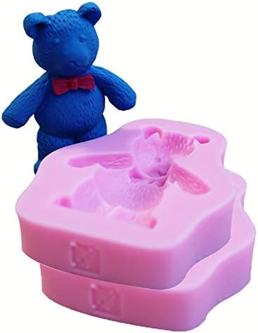 HENGKE 2 Pcs 3D Cute Bear Silicone Fondant Mold