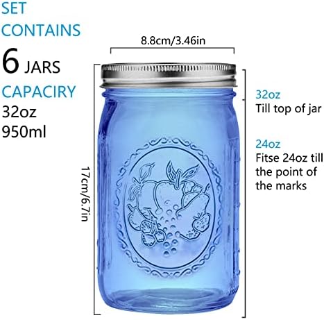 eleganttime Blue 32 Ounce Mason Jars 6 Pack
