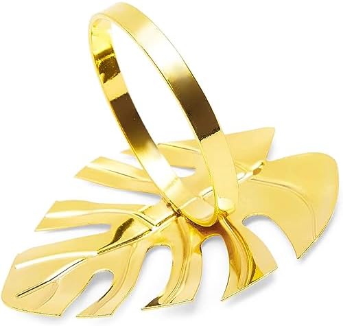 Juvale Tropical Gold Leaf Napkin Rings 12-Pack