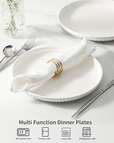 Hasense 10 Inch White Ceramic Dinner Plate Set of 6