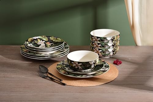 222 Fifth Borneo Black 12-Piece Dinnerware Set