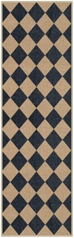 Lahome Checkered Jute Look Runner Rug 2x8 Non Slip Washable