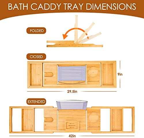 Beshof Foldable Bamboo Bathtub Tray with Holder