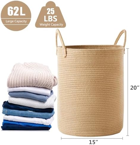62L Jute Woven Laundry Basket for Baby Nursery Kids Room