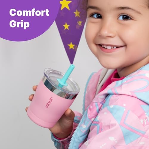 VINUR Kids Cup 9 oz Vacuum Insulated Tumbler with Lid and Straw Purple
