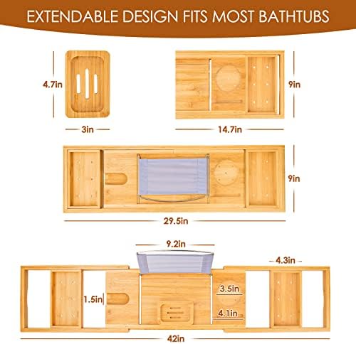 Beshof Foldable Bamboo Bathtub Tray with Holder