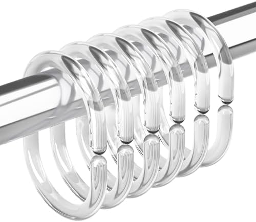 Amazer Plastic Shower Curtain Rings 24 Pcs Clear Hooks for Bathroom