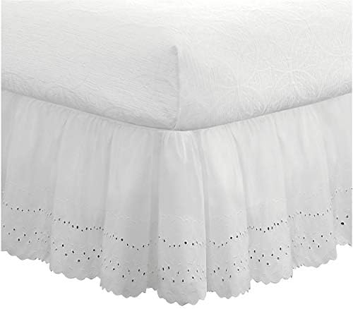 FRESH IDEAS Ruffled Eyelet Bed Skirt Queen White 14 Inch Drop