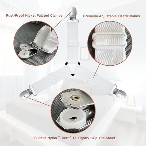 Bozenu Bed Sheet Straps 4Pcs Non Slip Sheet Clips