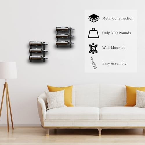 3-Bottle Black Metal Wall Wine Rack - Modern Industrial Design