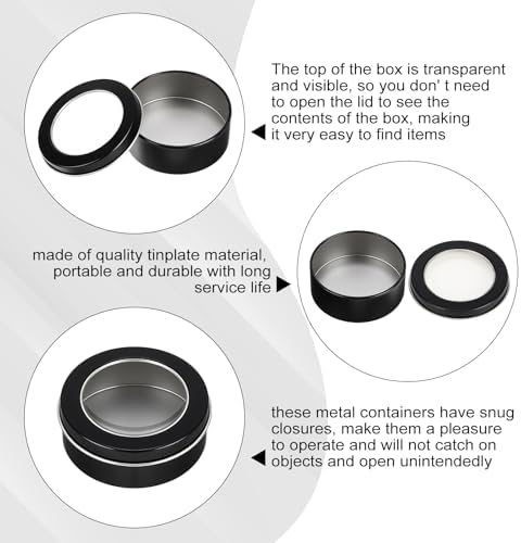 TecUnite 24-Pack 2 oz Round Metal Tin Containers with Clear Lids