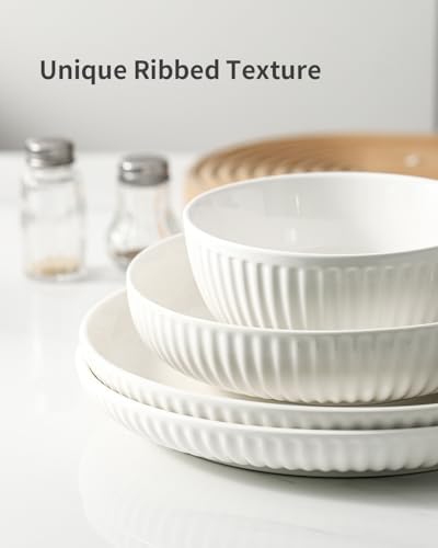 Hasense 10 Inch White Ceramic Dinner Plate Set of 6