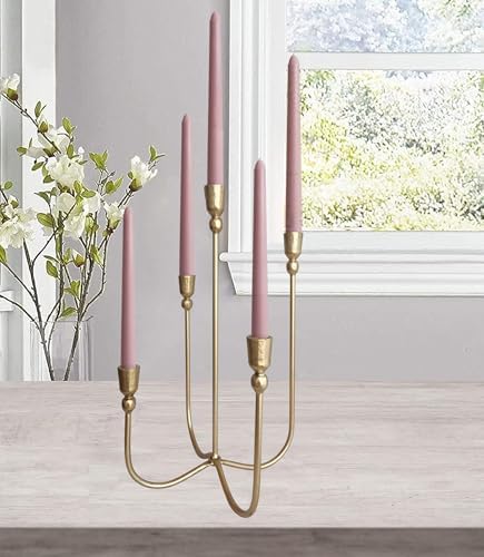 Iron Tabletop Candelabra with Brass Finish