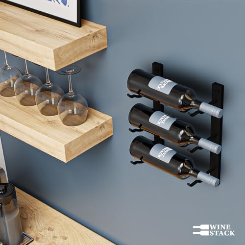 3-Bottle Black Metal Wall Wine Rack - Modern Industrial Design