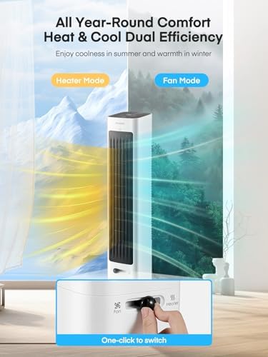 FOHERE Oscillating Tower Fan and Heater Combo - 379 Inch