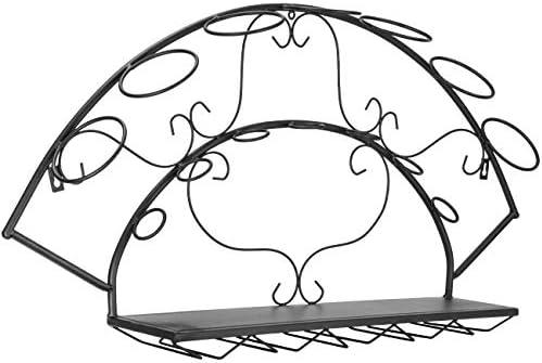 Sorbus Wall Mounted Wine Rack - Holds 7 Bottles and 5 Glasses - Black