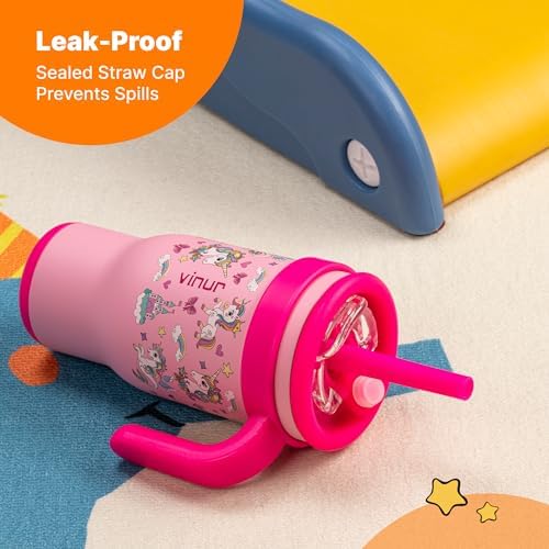 VINUR Kids Insulated Tumbler with Handle 17 oz Vacuum Straw Mug