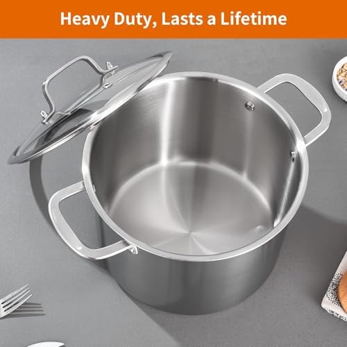 DELARLO Tri-Ply Stainless Steel 12QT Stock Pot with Lid