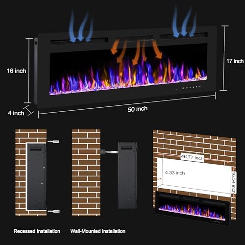 50 Inch Electric Fireplace With Remote Control and Crystal Logs