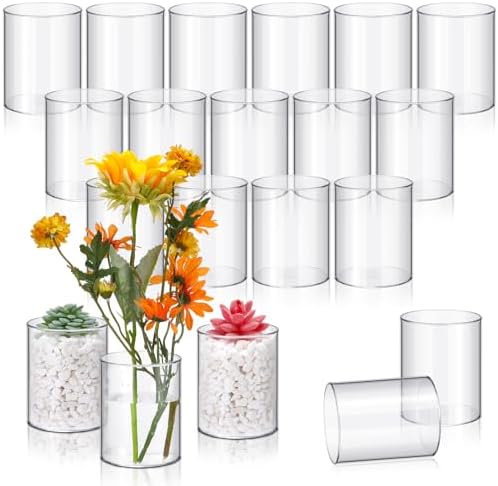 Vesici 20 Pcs Clear Plastic Cylinder Vases 4 Inch