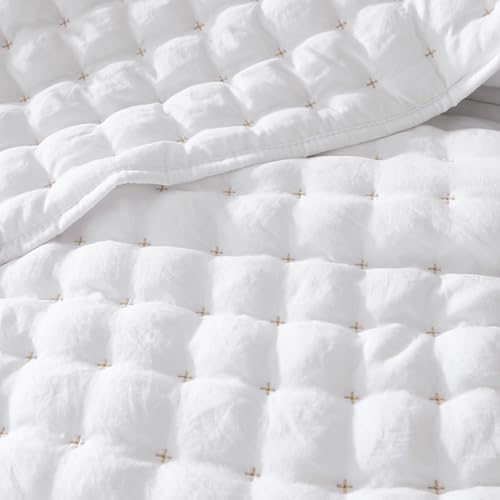 WDCOZY White King Size Quilt Set with Pillow Shams