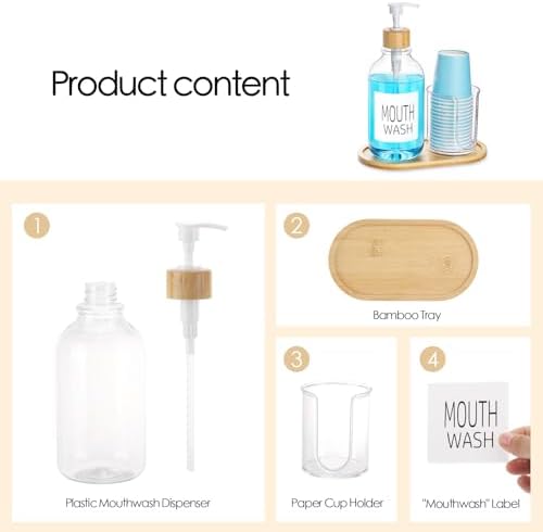 Bamboo Mouthwash Dispenser with Cup Holder and Tray