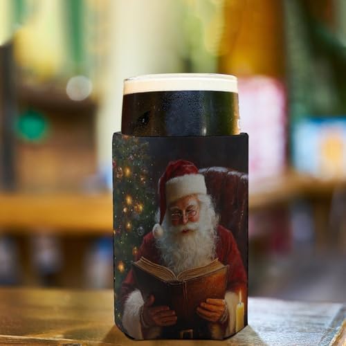 Beer Can Cooler Sleeve with Santa Claus Pattern