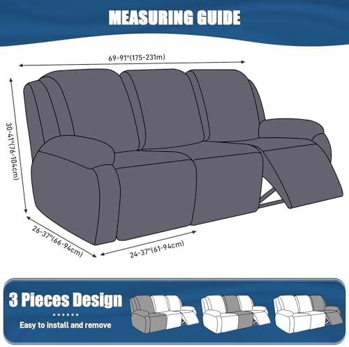TAOCOCO 3-Piece Recliner Sofa Slipcover Dark Gray