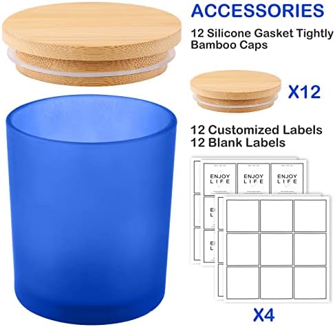 GOTIDEAL 12 Pack 9 OZ Frosted Blue Candle Jars with Bamboo Lids