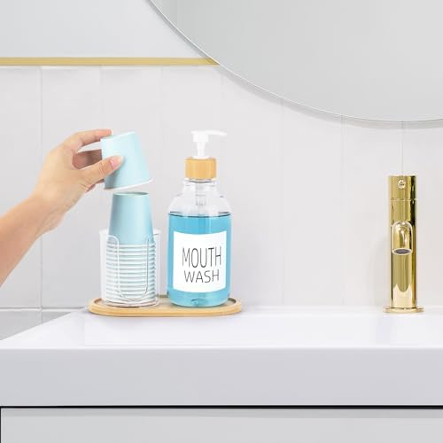 Bamboo Mouthwash Dispenser with Cup Holder and Tray