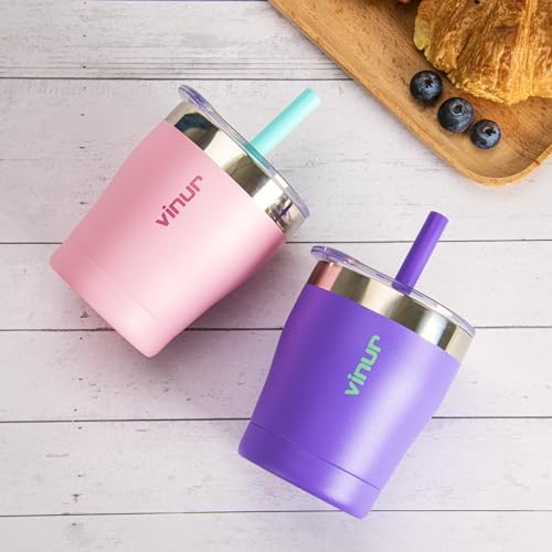 VINUR Kids Cup 9 oz Vacuum Insulated Tumbler with Lid and Straw Purple