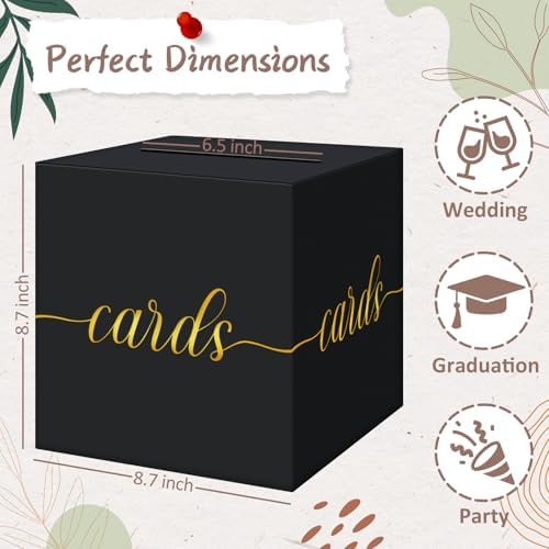 QIKSION Gold Foil Black Card Box for Graduation and Wedding