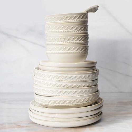 Artena Large Ceramic Dinner Plates Set Of 4 Willow Leaf