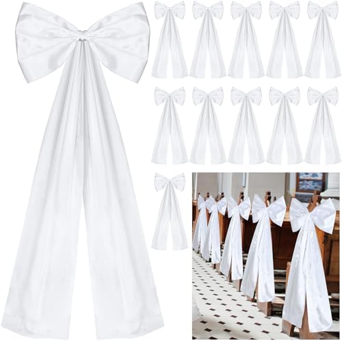 12 Pack White Wedding Pew Bows with Long Tails