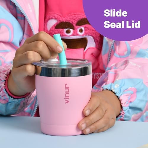 VINUR Kids Cup 9 oz Vacuum Insulated Tumbler with Lid and Straw Purple