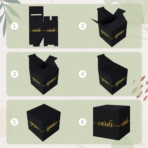 QIKSION Gold Foil Black Card Box for Graduation and Wedding