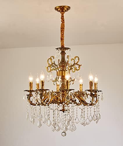 8 Light Candle-Style Crystal Chandelier with Antique Gold Finish