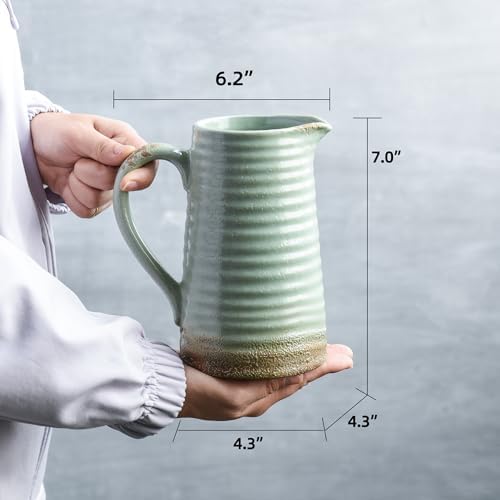 Quoowiit Rustic Ceramic Vase with Handle Green