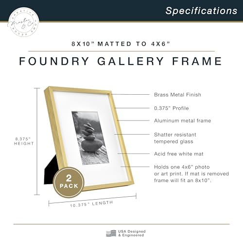 MCS Foundry Metal 8x10 Picture Frame with Brass Finish 2-Pack