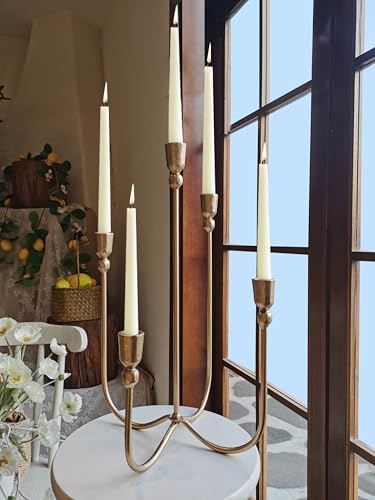 Iron Tabletop Candelabra with Brass Finish