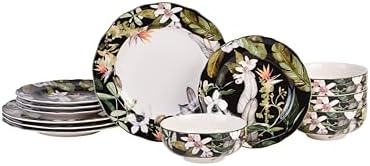 222 Fifth Borneo Black 12-Piece Dinnerware Set